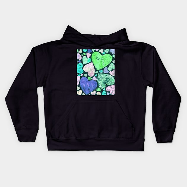 Hearty heart (neon green on black) Kids Hoodie by Once in a Kiwi Blue Moon